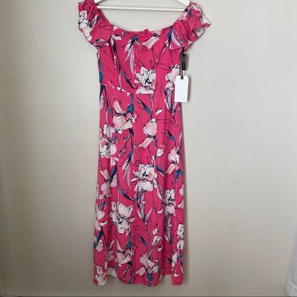 Leith Dress Floral Pink Sweetheart Neckline Midi Cocktail Casual Spring Formal - Picture 11 of 11